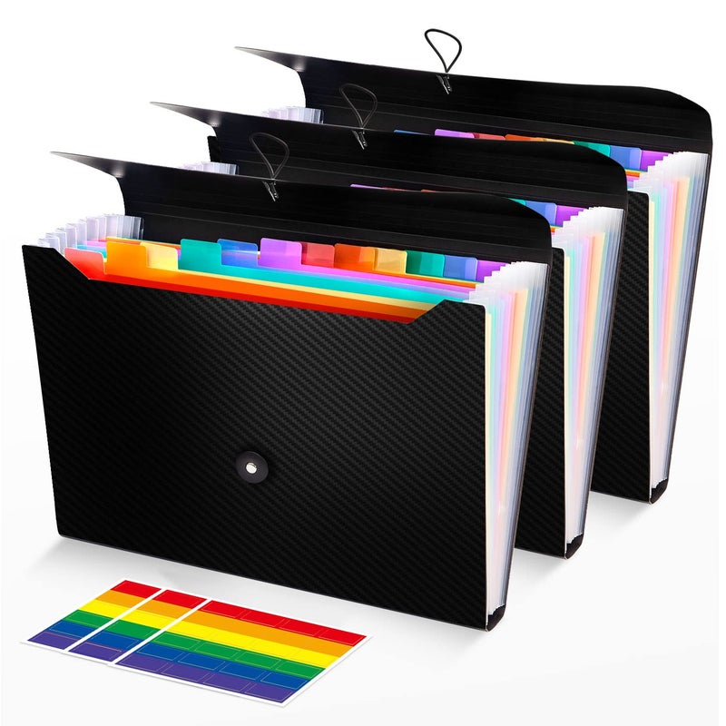 Nicecho 3Pcs Expanding File Folder, 13 Pockets Accordion File Holder Organizer, A4 Letter Size Paper Document Receipt Organizer Accordian Filing Folder for Classroom, Home, Office and Travel - Image 1
